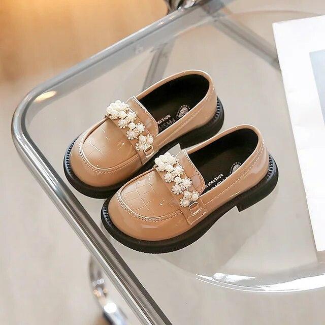 Toddler Girl's Laofers Autumn Pearl Stylish Three Colors Children Leather Shoes 23-35 Slip-on Fashion Comfy School Kids Shoe