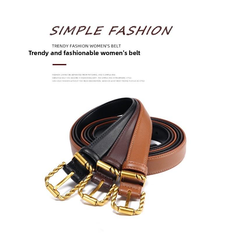 New Twist Buckle Leather Women's Belt, Retro Design First Layer Cowhide Needle Buckle with Jeans Pants Belt