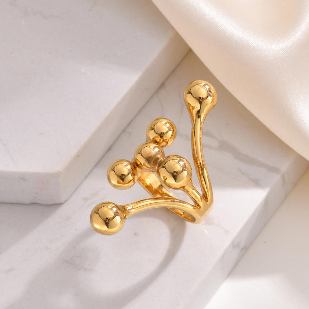Layered Round Beaded Ball Wrap Finger Rings,Stainless Steel Exaggerated Ball Gold Plated Ring,Irregular Finger Trendy Jewelry