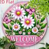 Pink Daisy Butterfly Round Metal Wall Art Decor 8x8 Farmhouse Garden Hanging Plaque