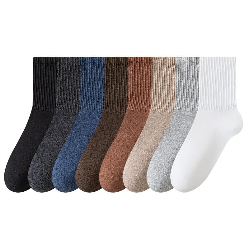 Male Spring and Autumn Pure Cotton Pure Color Antibacterial Sweat Absorbent Tube Cotton Socks