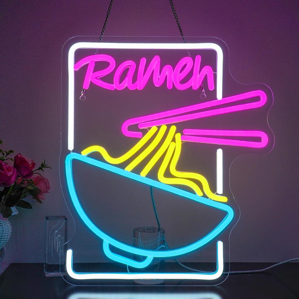 Ramen Neon Sign For Wall Decor Art Room Decoration For Kitchen Restaurant Business Shop LED Lights Noodle Bowl Light Up Signs