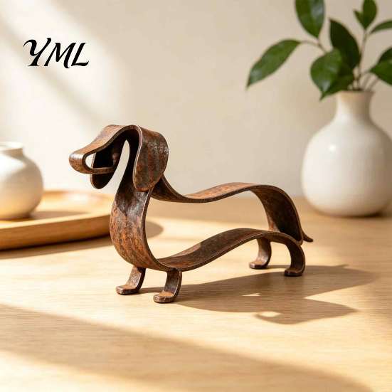 Sturdy Metal Garden Ornaments Rustic Dachshund Sculpture, Minimalist Line Art Iron Dog Statue, Vintage Statues Wiener Tabletop Figurine for
