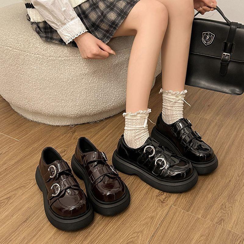 Round Head Thick Sole Thick Heel Heightening Small Leather Shoes Women's Spring and Autumn New Mary Jane Loafer Single Shoes