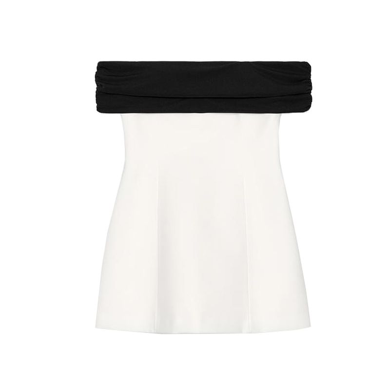 Summer New Women Clothes off-the-Shoulder Straight Tie Lining Contrast Color Patchwork Short Tube Top Dress 2663777