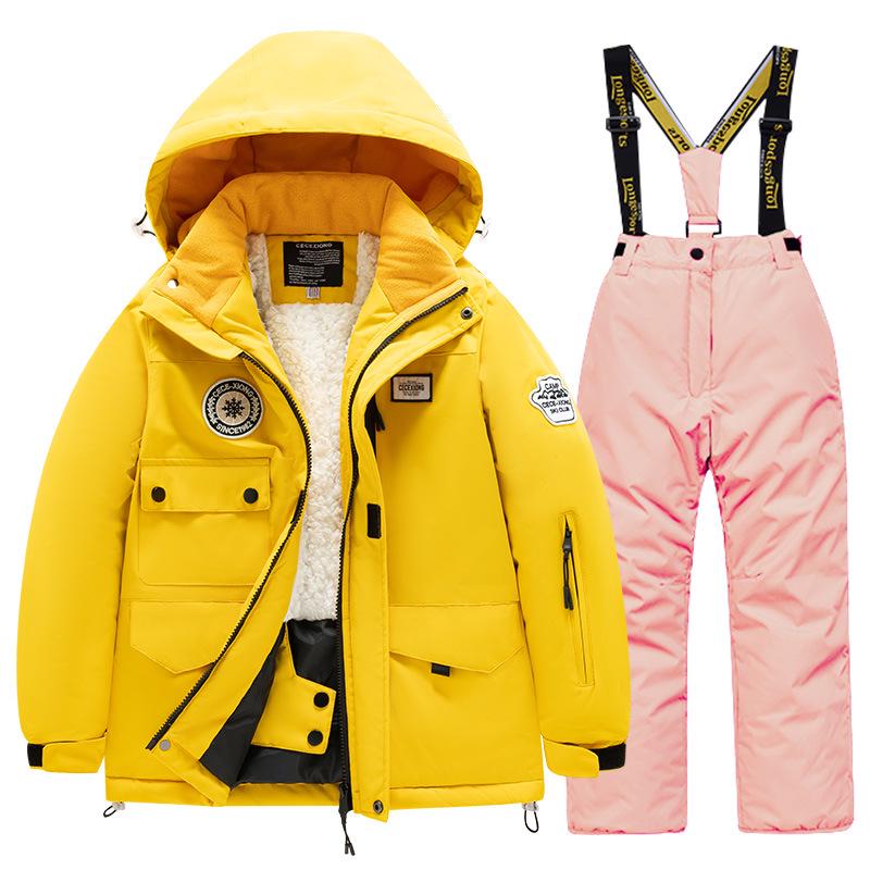 Children's Winter Ski Suit: Fleece-Lined, Waterproof, Windproof, One-Piece Ski Bib Pants for Boys and Girls
