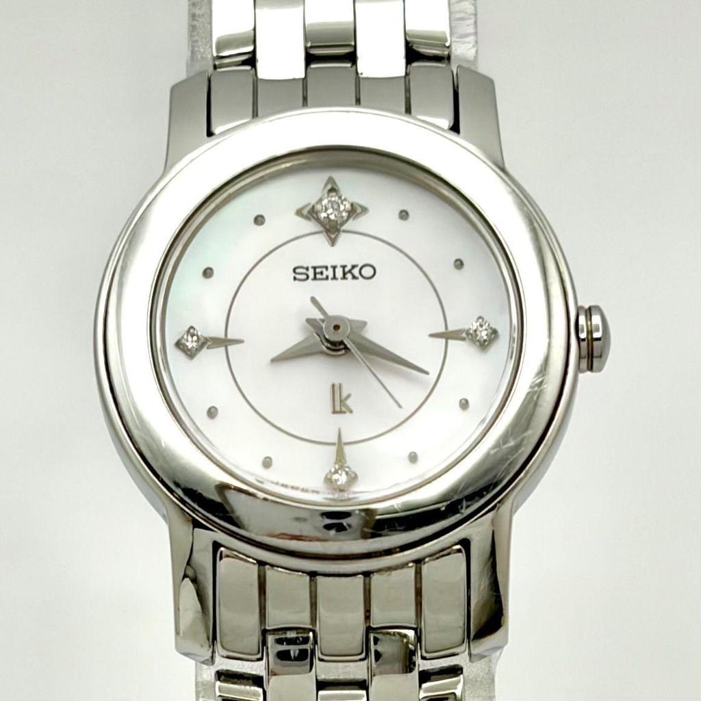 Used [New Battery] SEIKO 4P Diamond Shell Ladies Watch Silver 1N01-0HE0 573019