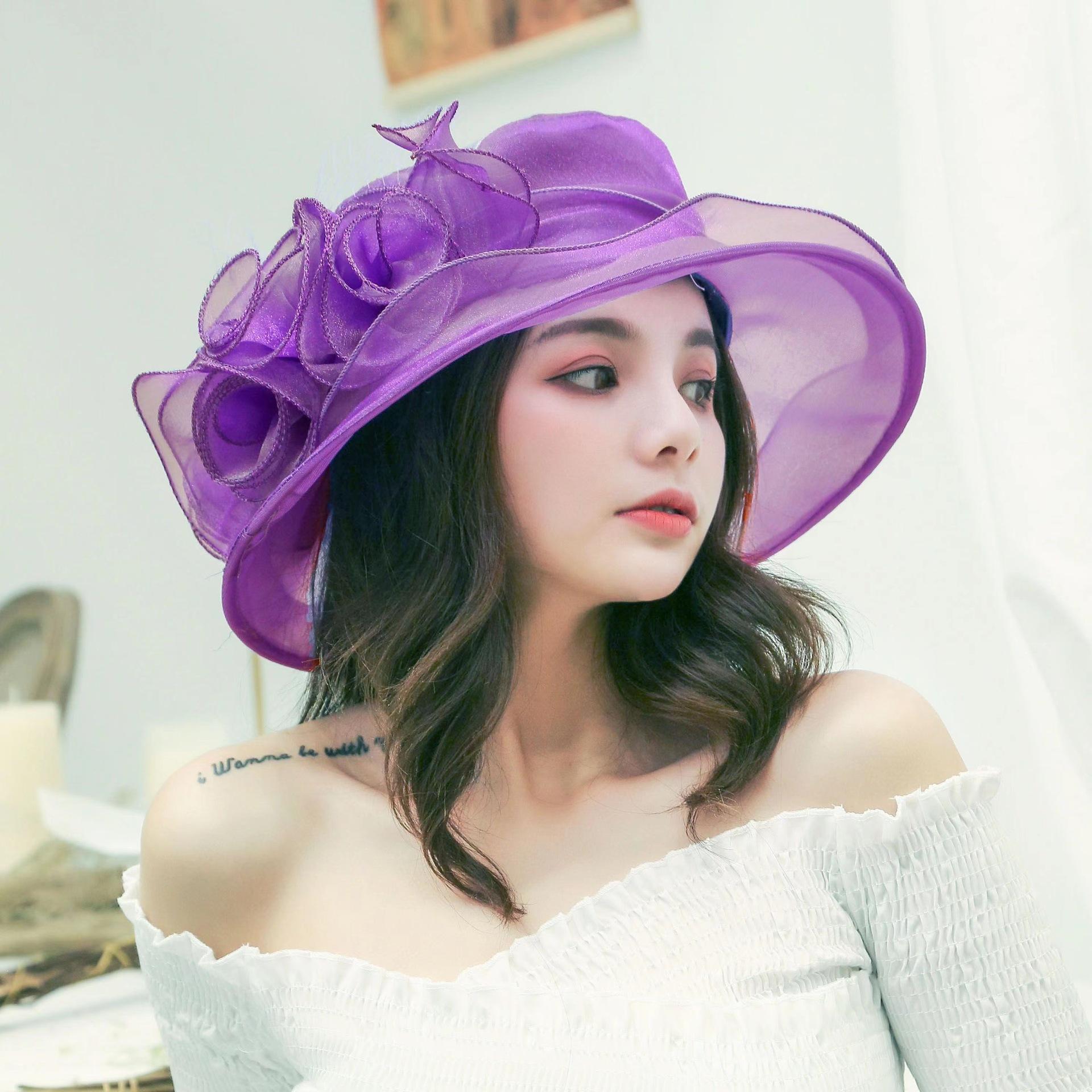 

Ladies Organza Mesh Sun Hat Summer Sun Caps For Women Girls Wedding Party Travel Cap