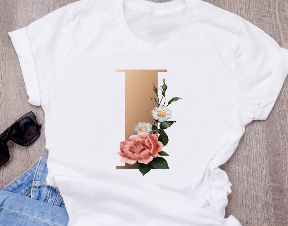 Custom Name Letter Combination Women S High Quality Printing T Shirt Flower Letter Font A B
