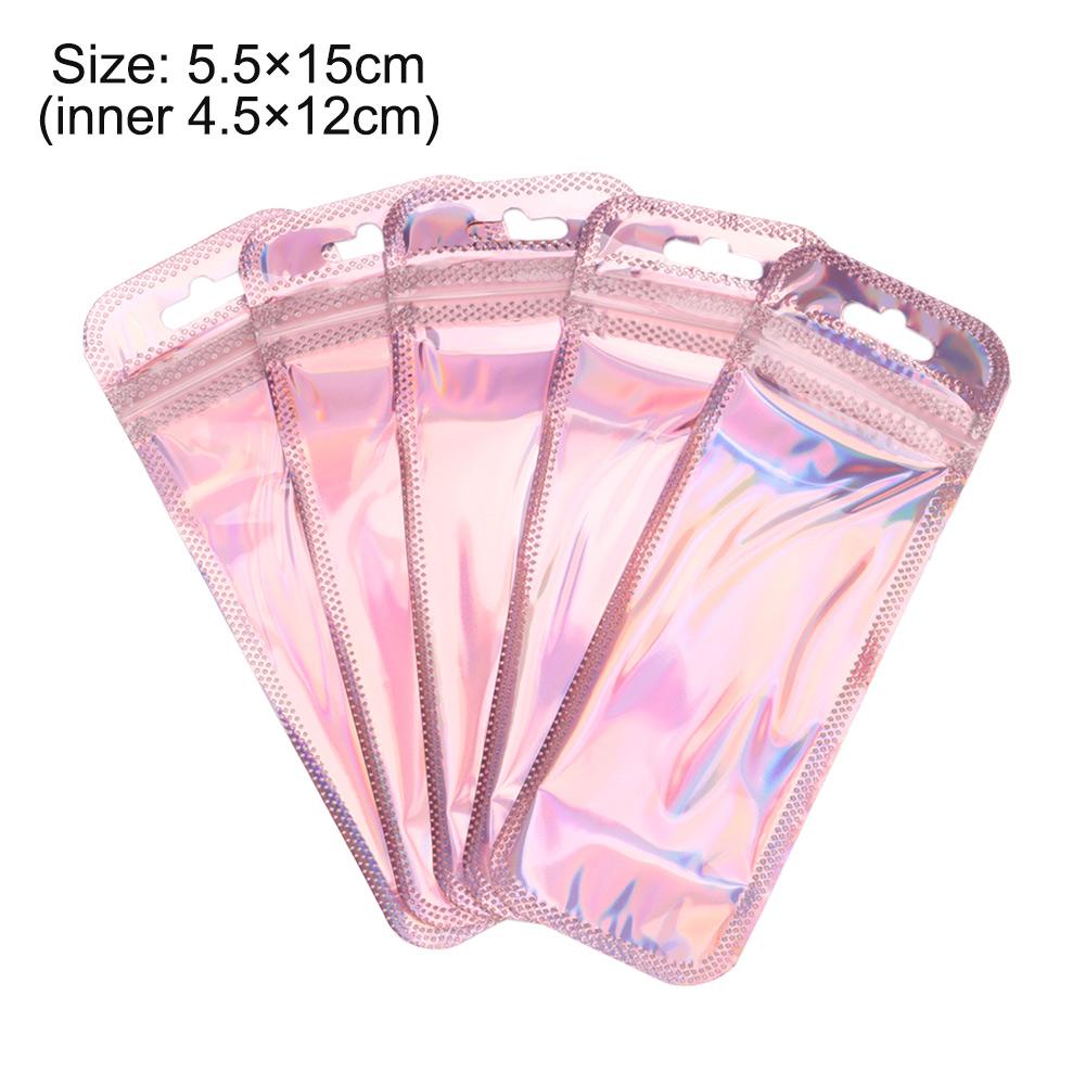 50pcs Iridescent Laser Self Sealing OPP Bags Holographic Bags Zip Lock Bags Resealable Jewelry Retail Packaging Bags 3 Sizes