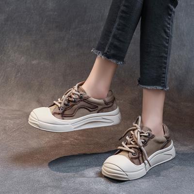 The First Layer of Cowhide Casual Shoes Women's Spring 2025 New Leather Retro Lace-up Platform Single Shoes Women's Small Board Shoes