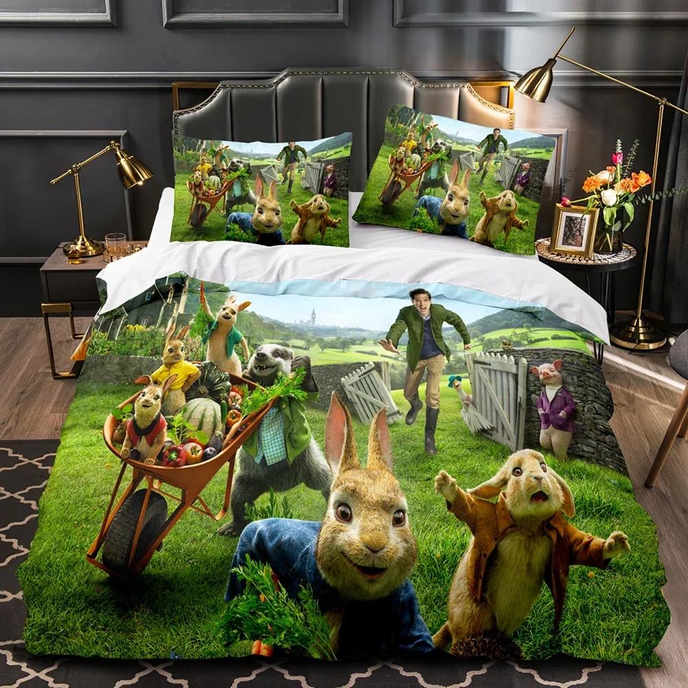 Drukowany w 3D Piotruś Królik Wygodny Pokrowiec na Kołdrę Poszewka na Poduszkę Zestaw Pościeli Dekoracja Sypialni Dziecięcej Tekstylia Domowe