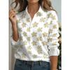 Women's Long-sleeved Shirt, Light Yellow Flower-printed Polyester Fiber Top, Fashionable and Elegant Commuting Casual Versatile