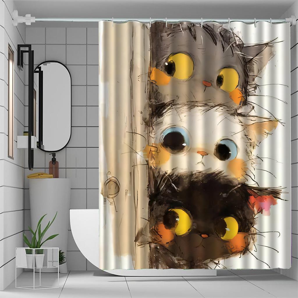 1pc three kitten shower curtain, high-end elegant bathroom decoration pattern