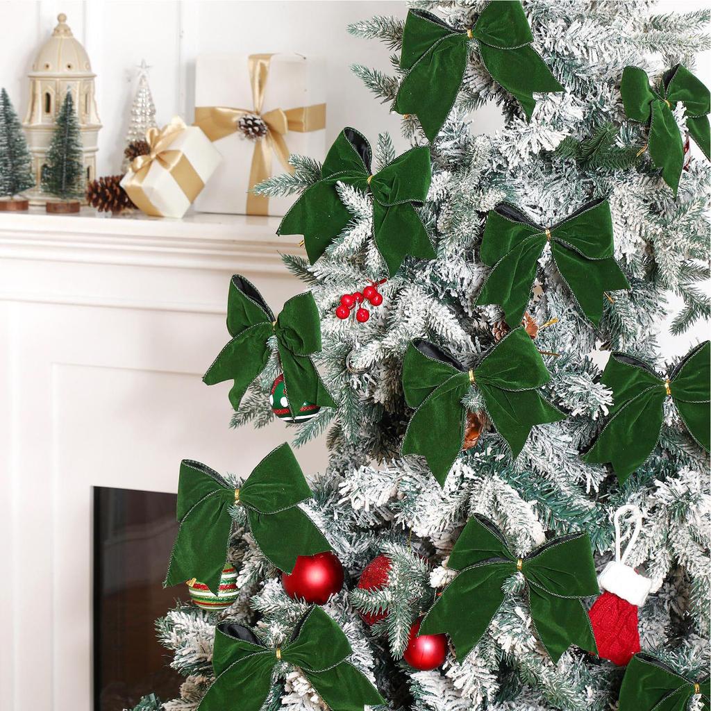 Christmas Ornament Large Velvet Bow Design 12PCS Festive Holiday Christmas Tree Window Hanging Decorating Accessory