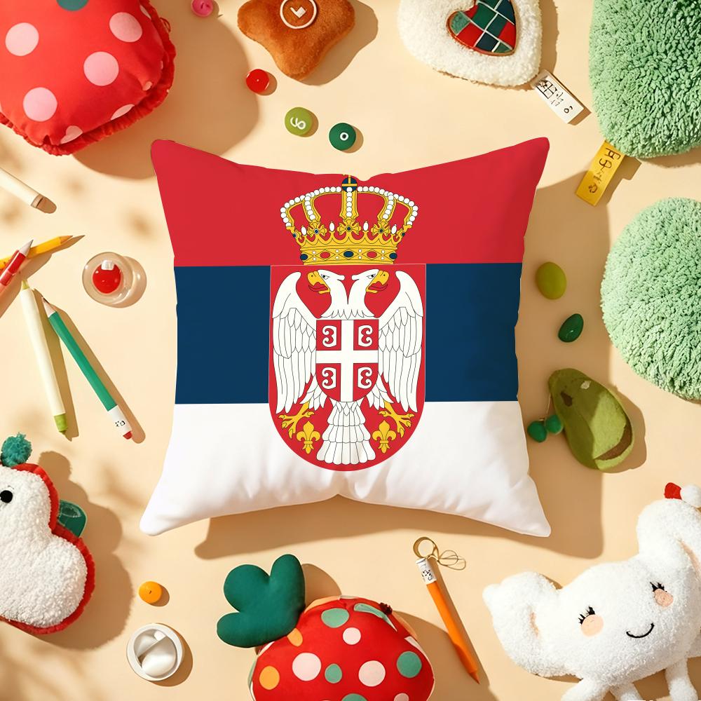 Serbia flag Cushion Cover Plush Fabric Soft DoubleSided Printed Sofa Warm Winter Home Gift Pillow Cover