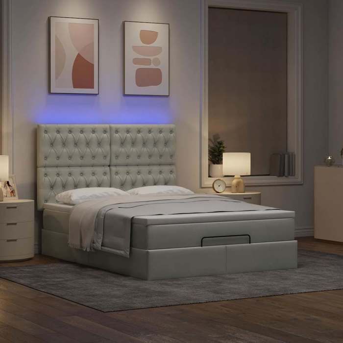 VidaXL Ottoman Bed Frame with Light Grey Mattress 140x200 Cm Velvet, Bed Frame, Upholstered Bed Frame, Bed Frame 3314396