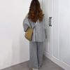 Women Casual Solid Color Knit Sweater Two Piece Set Autumn Winter Thick Round Neck Loose Pullover Wide Leg Pants Matching Sets