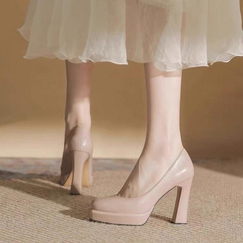Fashion Elegant French Style Women's High Heels 2025 New Round Toe Ultra Thick Platform Non Slip Fiberglass Sole Comfortable for Adults