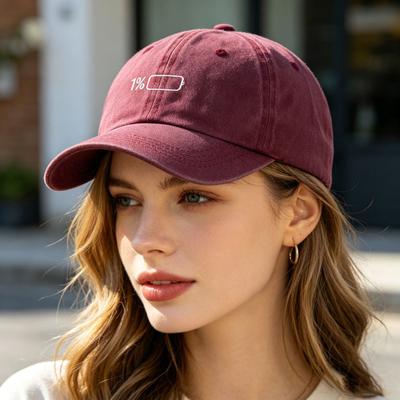 Low Battery Pattern Baseball Hat, Adjustable Back Buckle Retro Distressed Style Baseball Cap, Washed Cotton Fabric Outdoor Sunshade Cap
