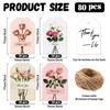 1set 80pcs 4 Styles Printed Paper Thank You Gift Tags Rectangle Flower 7.7x5.1cm Hole: 5mm 20pcs/style