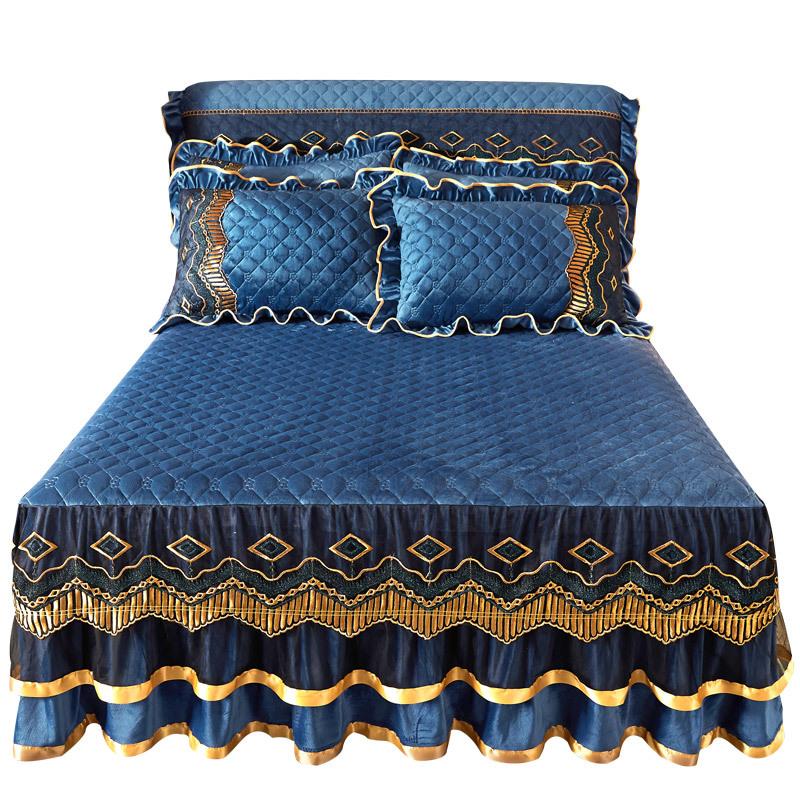 Winter Crystal Velvet Lace Bed Skirt Single Piece Thick Quilted Milk Fiber Bedspread Duvet Cover Bedding