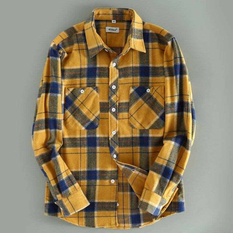 Excess Export Stock Brushed Thickened Soft Breathable Fashionable Trendy Plaid Turn-Down Collar Long-Sleeve Casual Shirt