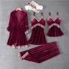 Goldener Samt-Pyjama Damen Frühling und Herbst Neu Langarm Träger-Pyjama Vier-Teile-Set Winter mit Brustpolstern Sexy Loungewear