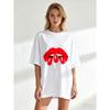 Oversized T Shirt Black Red Lips With Text Gogo Casual Wear For Women Summer Fashion Statement Top Street Style Outfit
