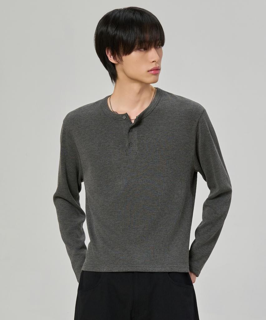 HYOJI Ribbed Henley Neck Crop T-Shirt (4 Colors)