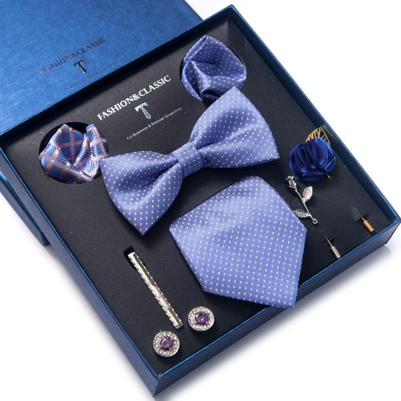 Men's 8-Piece Formal Accessory Set: Bow Tie, Corsage, Brooch, Cufflinks for Weddings.
