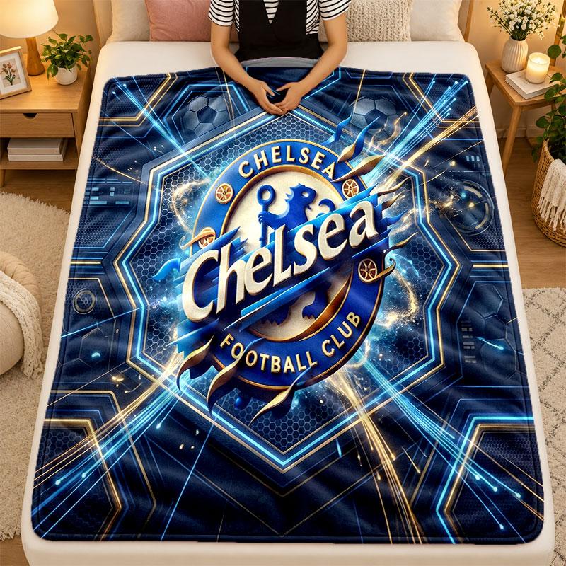 Flannel BlanketChelsea FC Warm Soft Throw Blanket for Indoor Sofa Bed Living Room Use