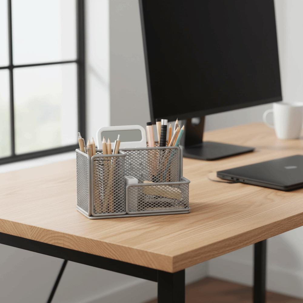 Metal Mesh Desktop Pen Holder Carbon Steel Stationery Storage Rack Mesh Desk Organizer  Desktop Use