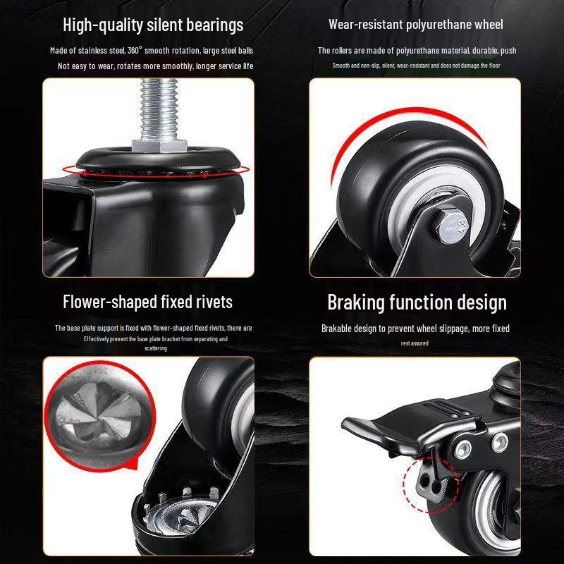 1.5 and 2 Inch Double Bearing Plastic Swivel Caster with Brake: Omnidirectional Wheel for Light-Duty Furniture and Planters