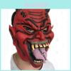 Exquisite Red Horned Mask With Long Tongue And Spikes Ideal For Halloween Celebrations