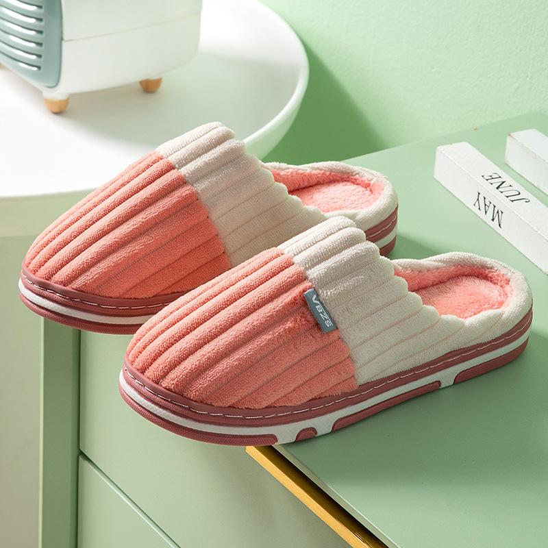 Unisex Frühling Kord Baumwoll Hausschuhe Damen Winter Heimtextilien Indoor Warme Karomuster Plüsch Hausschuhe für Paare 36-45