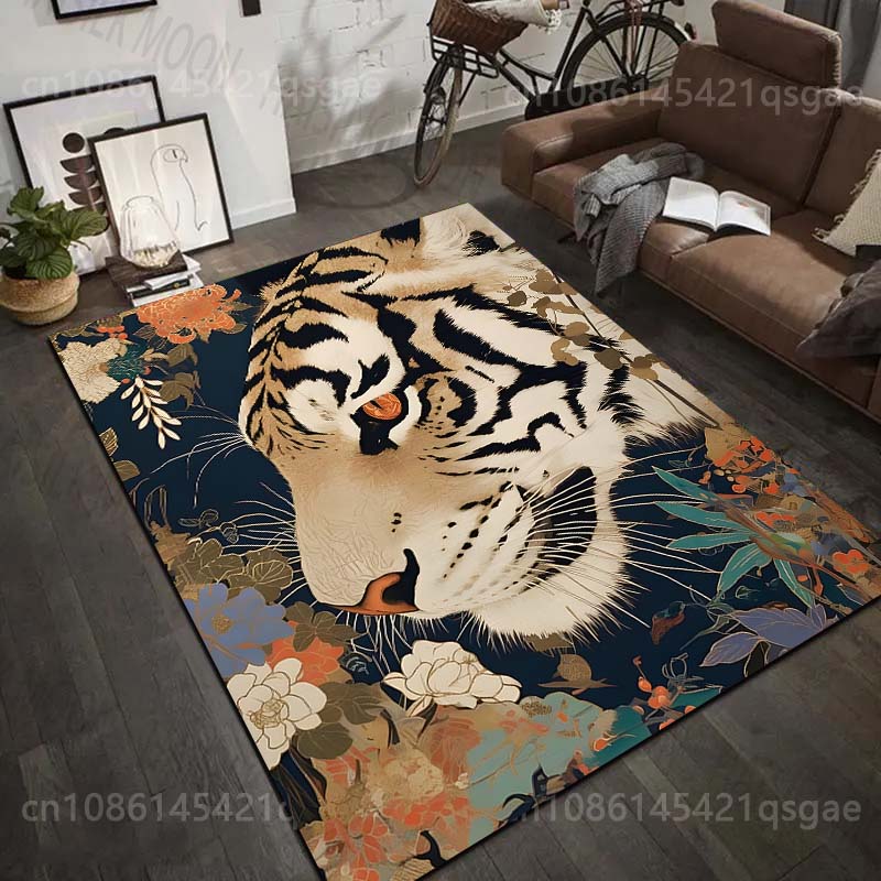 1PC Tiger Profile with Floral Pattern Rug Carpets for Bedroom Living Room Sofa Mat Creative Door Mat Cloakroom Home Decor