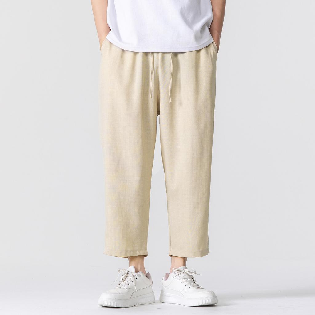 Chinese Style Summer New Large Size Hong Kong Style Loose Men's Pants Straight Nine-point Pants Trendy Casual Pants