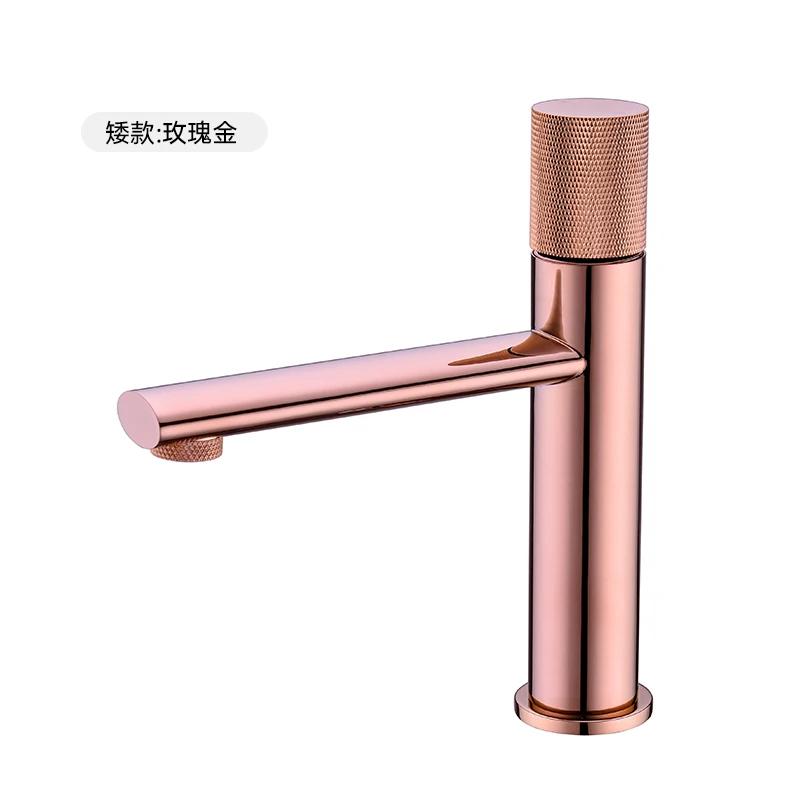 

Matt Black & Rose Gold Brass Faucet - Knurled Bathroom Basin Mixer, Brushed Gold, Deck Mounted