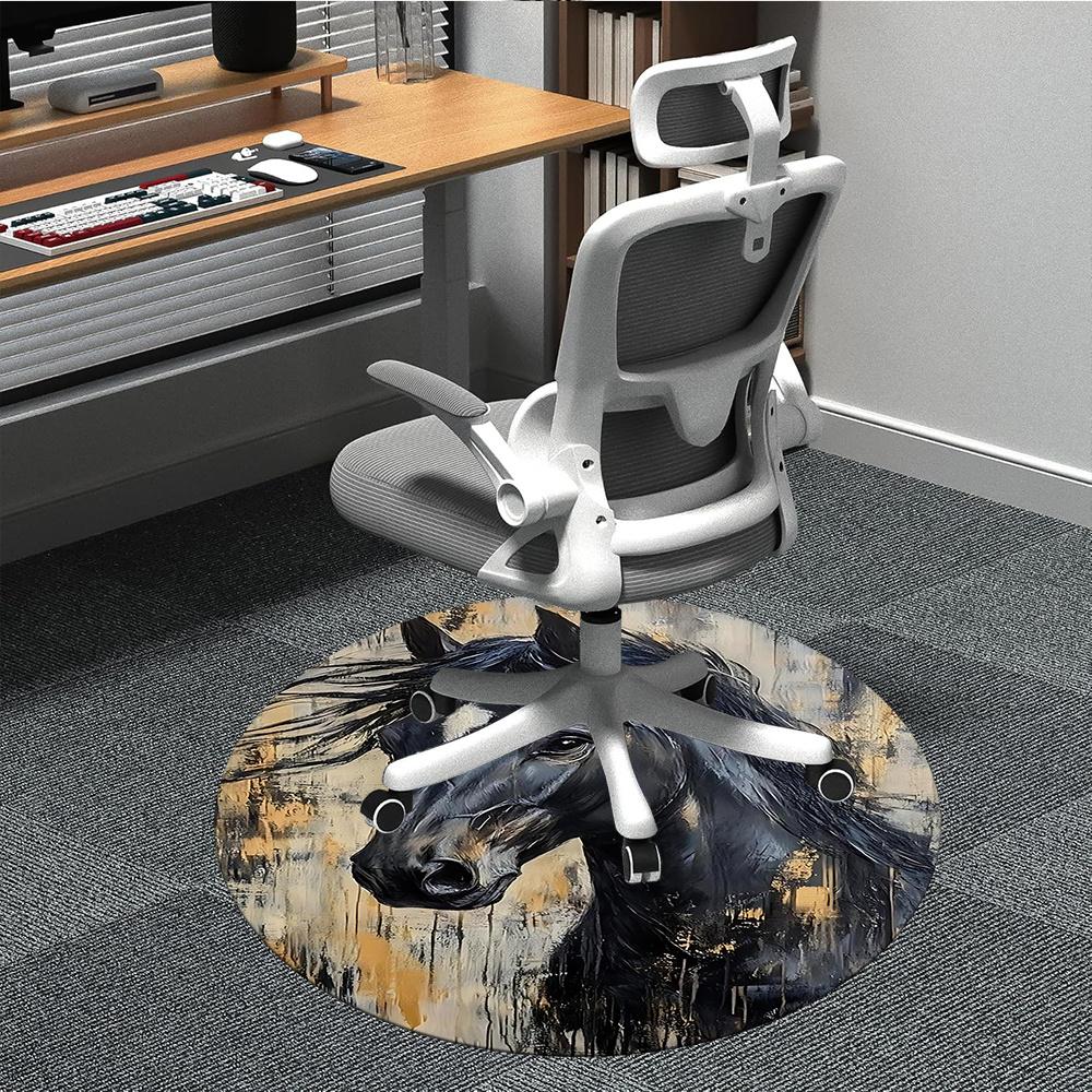 

1pcHorse Abstract Office Round Area Rug, Indoor Mat Suitable ForOffice, Under Office Chairs Bedroom Living Room Home Decor, Room Deco 057 80cm by 80cm