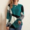 Button Up Geometric Clash Long Sleeve Print Loose T-shirt Women's Top