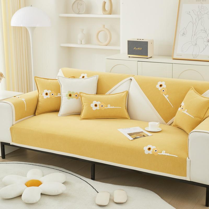 Chenille Sofa Cushion Four Seasons Universal Simple Modern Embroidered Patch Sofa Seat Cushion Non-Slip Cushion Cover Backrest Towel