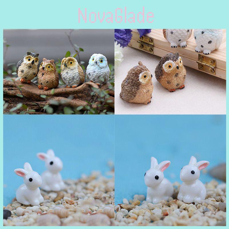 Enchanting Mini Rabbit Owl Ornament Set For Whimsical Garden Decor And Crafts