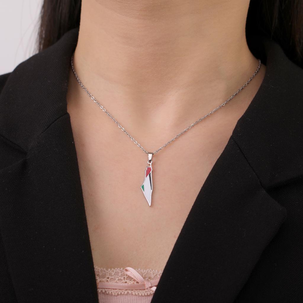 COOLTIME Palestine Map Flag Pendant Necklace for Women Stainless Steel Geography Map Shape Choker Chain Jewelry Wholesale