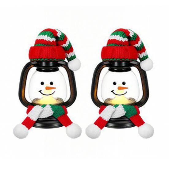 Mini Snowman Lantern with Hats And Scarves Christmas Flickering LED Candles Winter Small Snow Man Table Centerpiece for Holiday Party Favors