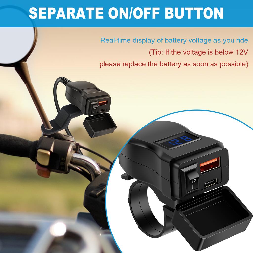 Motorcycle USB Fast Charger Waterproof SAE to USB Motorcycle Charger Double USB Type C PD and Quick Charge 3.0 Socket Connector