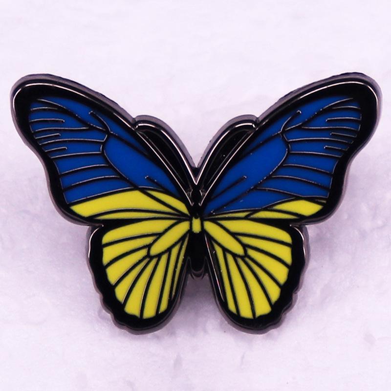 Blue & Yellow Flag Butterfly Brooch Badge