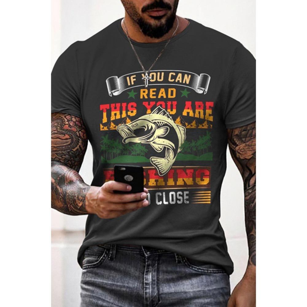 Summer Fashion Men's Fishing Letter 3D Printed T-shirt Comfortable Soft Breathable Loose Large Casual Sports Versatile Short Sleeve T-shirt