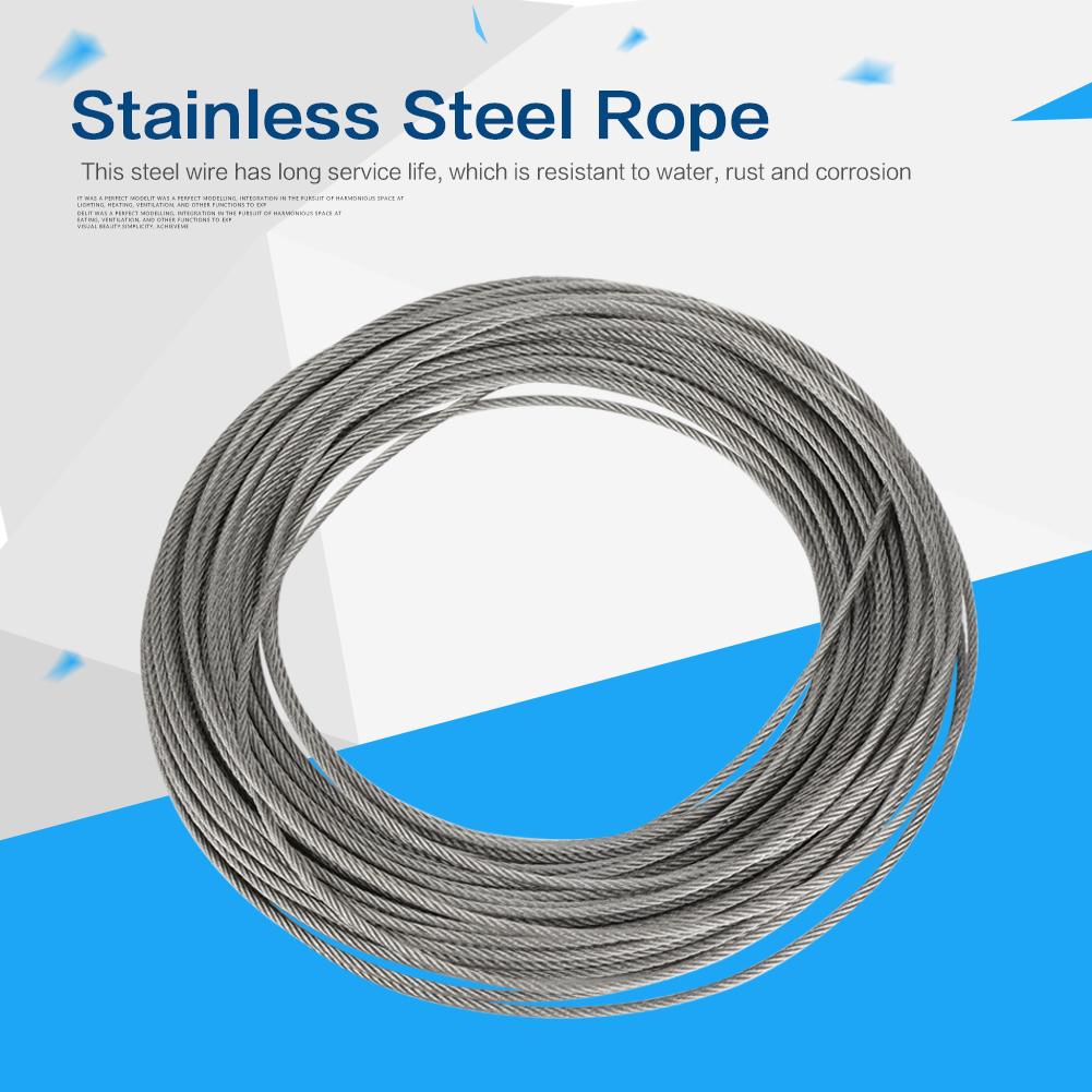 1Pc 20m 304 Stainless Steel Cable Wire Rope Hard Steel Wire for Fishing Lifting 2.5mm