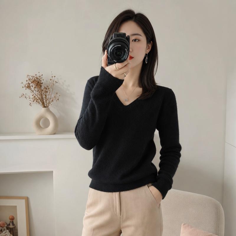 Women S V Neck Long Sleeve Pullover Knit Sweater Plus Size